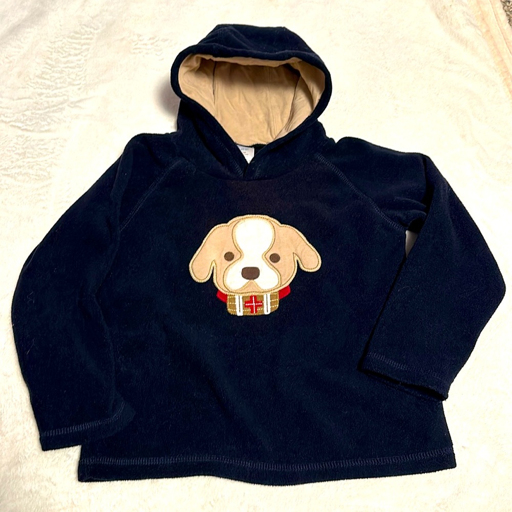 GYMBOREE SKI CABIN MOUNTAIN DOG FLEECE HOODY PULLOVER SWEATSHIRT NAVY 4T 5T 4 5